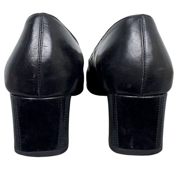 SESTO MEUCCI Black Penny Loafers Block Heel Shoes Size 10 Leather Square Toe - Picture 8 of 14